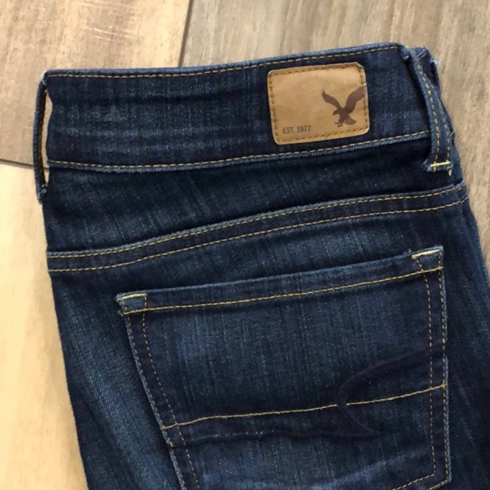 American Eagle Outfitters Distressed Jean Shorts, dark wash. Low to mid waist. - Picture 5 of 7